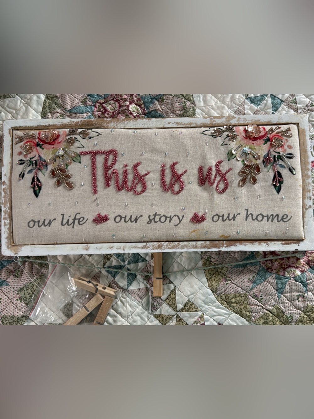 Embellished "This Is Us" Floral photo display
